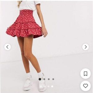 ASOS Design Polka Dot Tiered Red Mini Skirt NWT